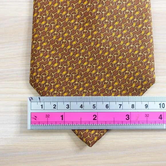 Brooks Brothers Makers Neck Tie Mens Rustic Brown Suit Silk Gold Chain Link USA - Picture 7 of 10